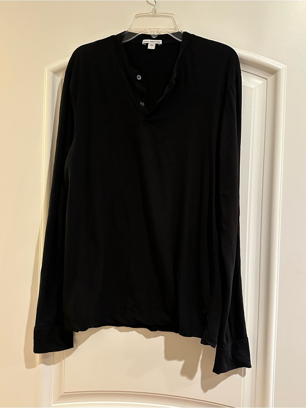 James Perse Black Slubby Long-Sleeve Henley Shirt Size 1